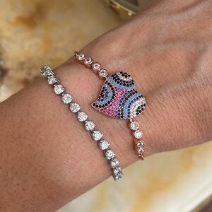 New Rose Gold plated rainbow CZ Heart Bracelet adjustable